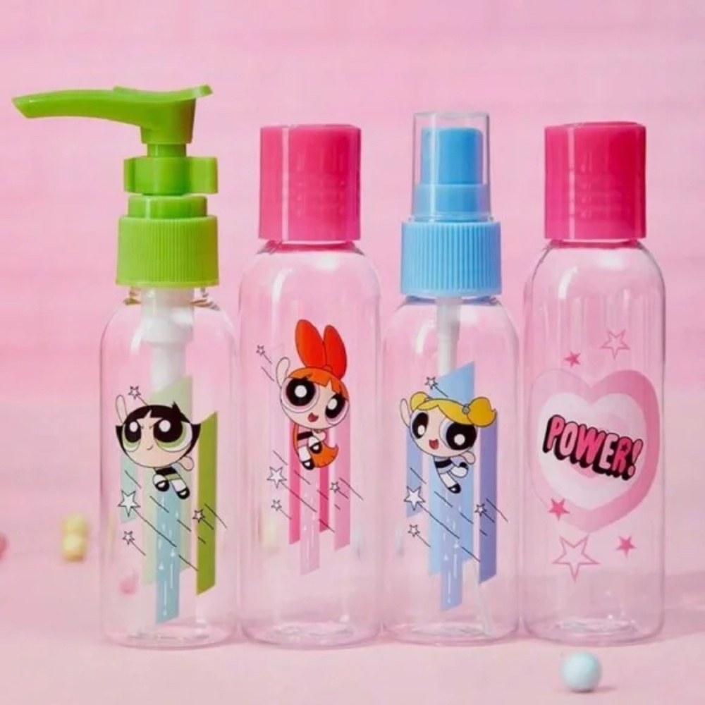 Powerpuff Girls 7pc Lot Travel Set Spray Squirt Bottles, Lidded Containers, Bag - Picture 4 of 6